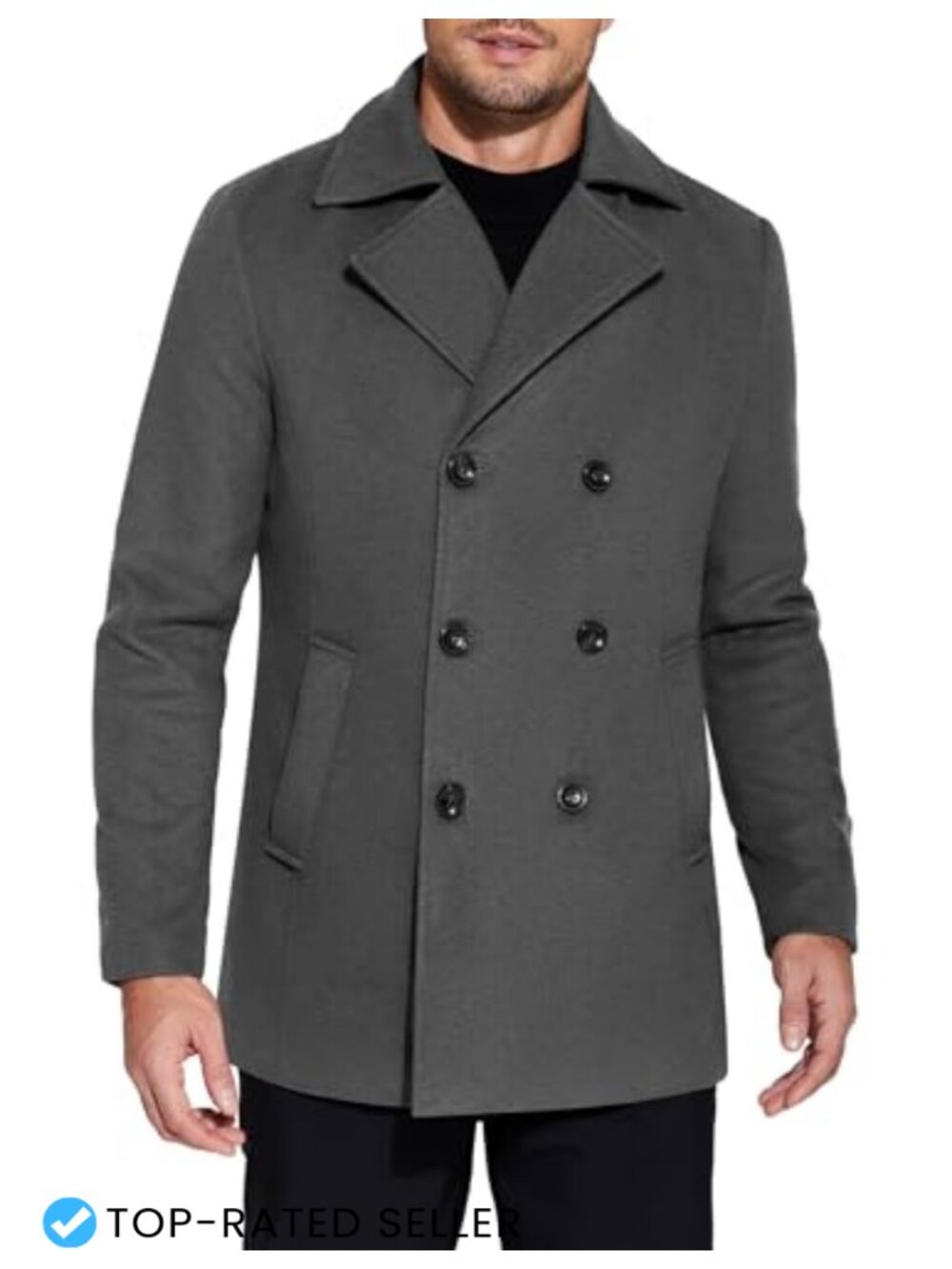 COOFANDY Men's Double Breasted Pea Coat Winter Overcoat Short Trench